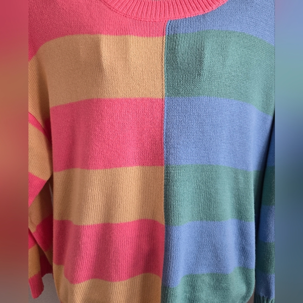 Haptics Pink and Blue Striped Color Block Knit Sweater - Picture 9 of 12